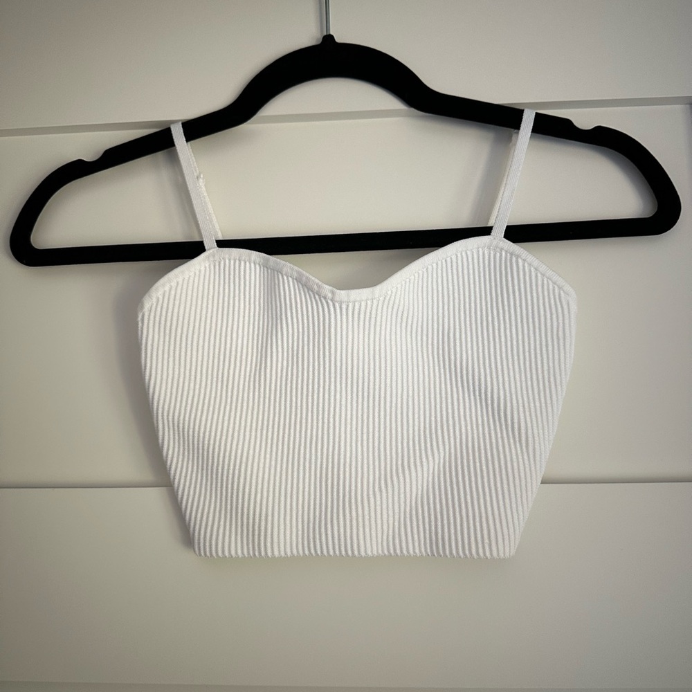 Babaton White Ribbed Camisole Top